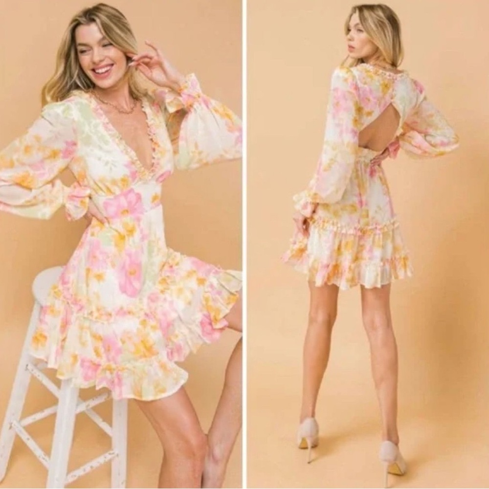 Flying Tomato Anthropologie Floral Ruffle Dress NWOT L